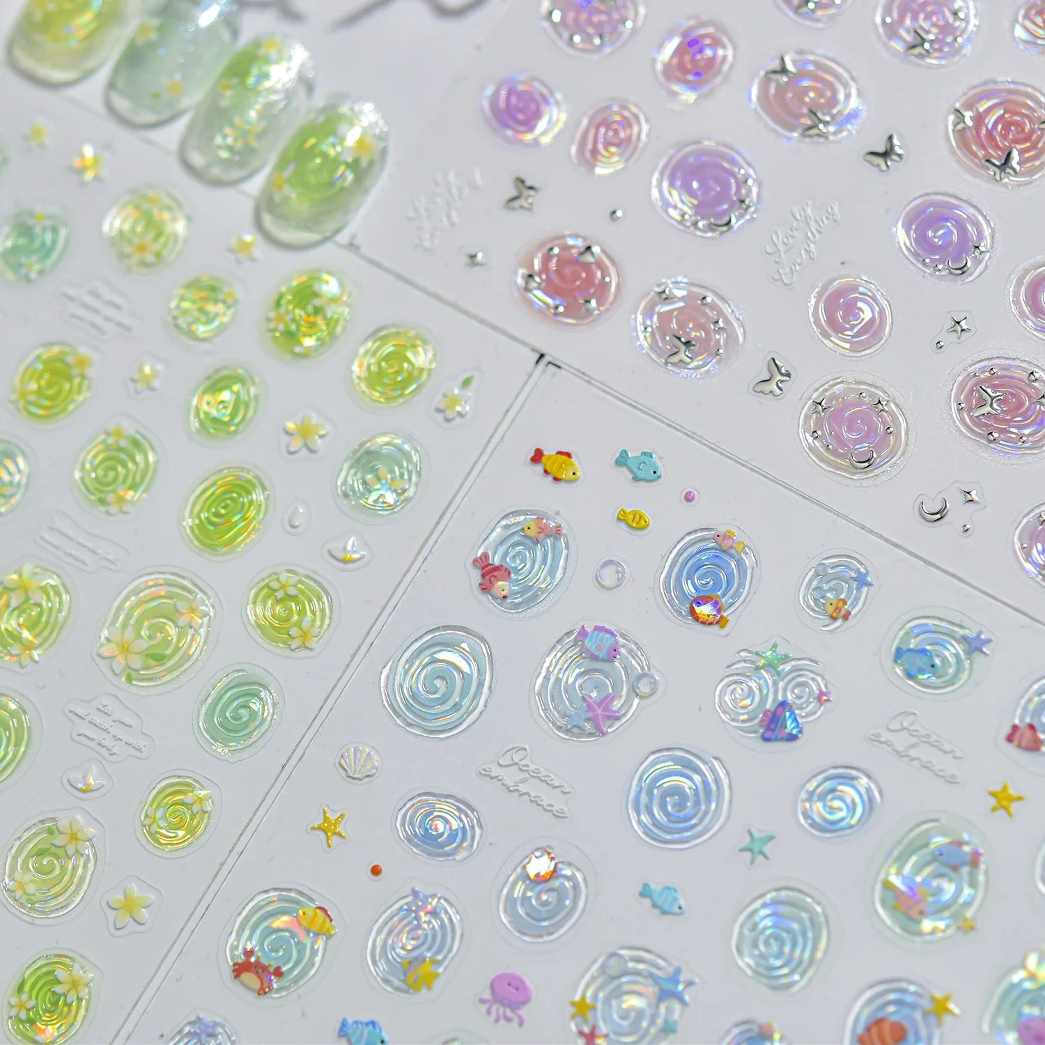 5D Summer Ocean Nail Stickers Seaside Vacation Colorful Fish Bubble Starfish Little Octopus Nail Decal Fresh Sea Manicure Decor