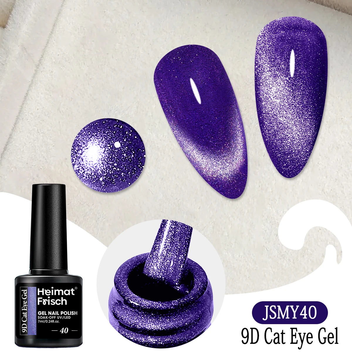 Heimat Frisch Single 0.24oz Crystal Cat Eye Gel Nail Polish - Holographic Glitter, Translucent and Magnetic Effect, Long-Lasting