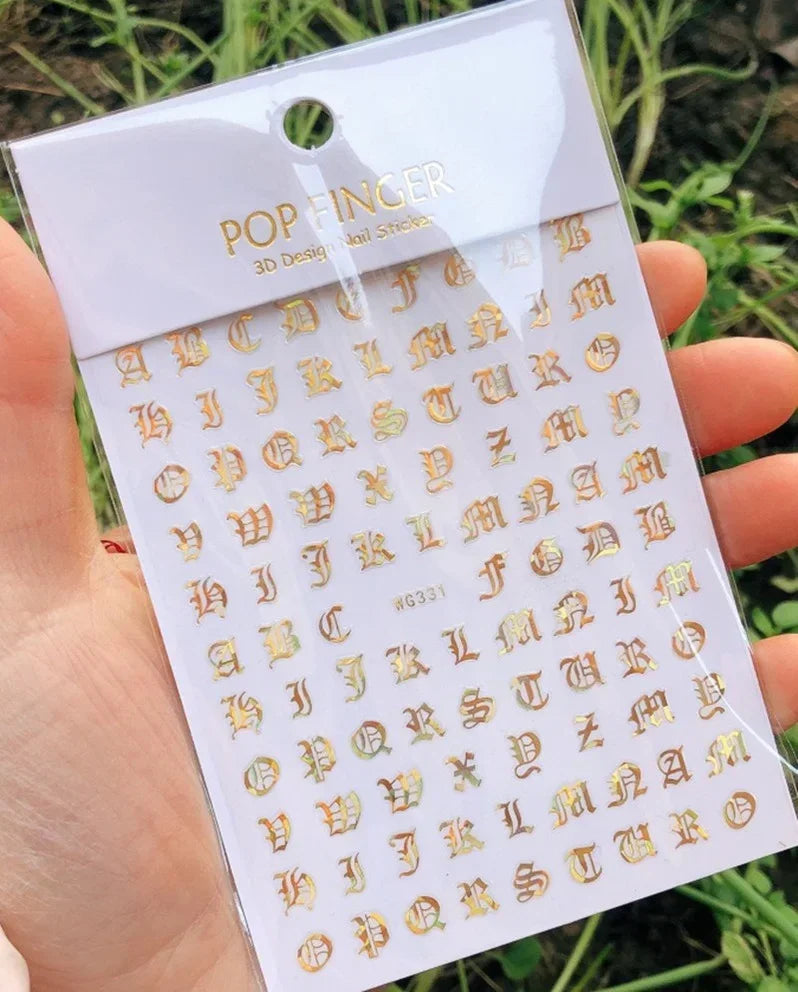 Numbers Decals Roman 26 English Alphabet 3D Self-adhesive Nail Art Decal Sticker Word Small Letter Nail Tattoos Decal Stickers