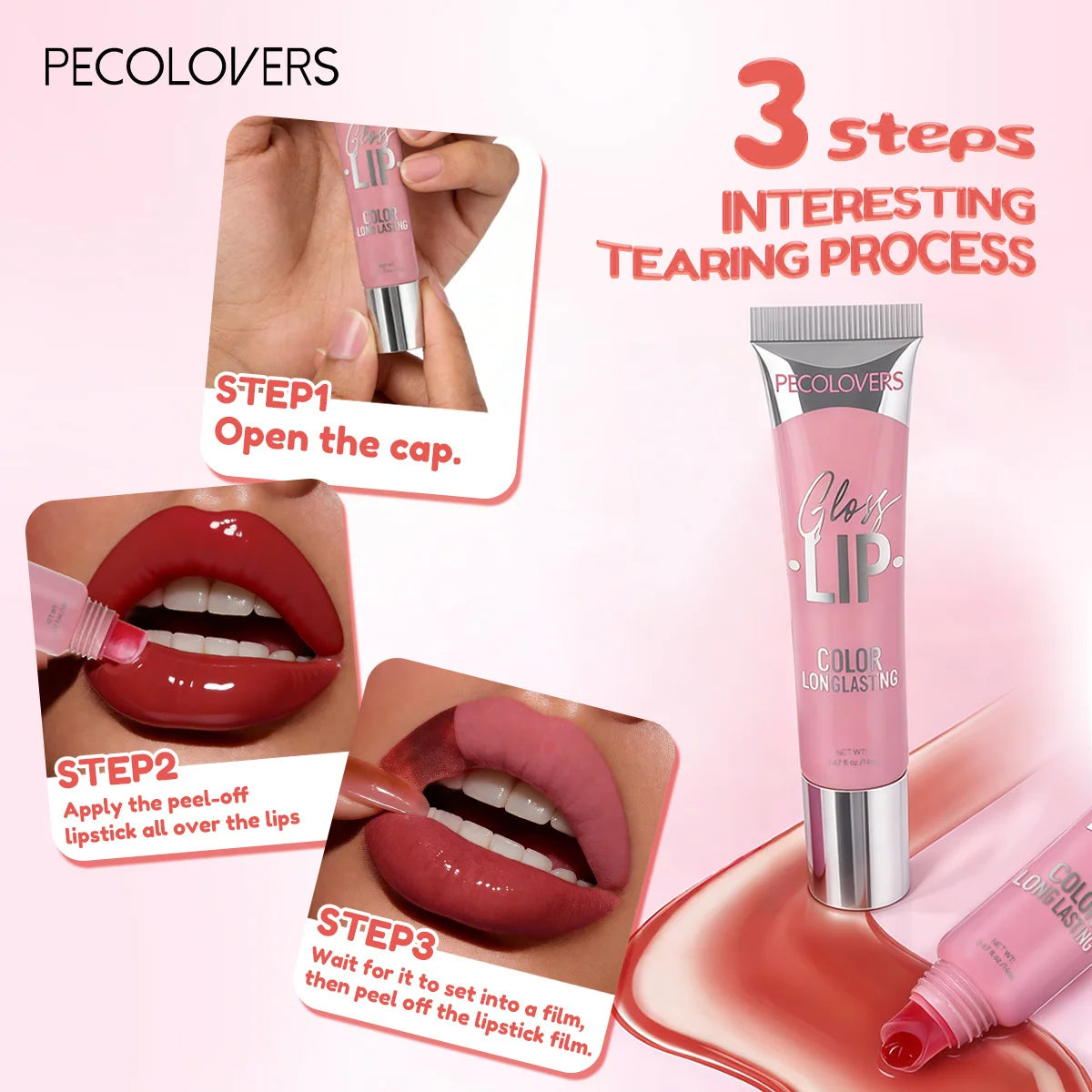 6PCS/SET Peel-Off Lip Gloss Set,Silky,Fade Resistant,Full Color Retention,Multi Shades,Easy Tear Off Design,Non Stain Formula,Comfortable On Dry Lips,Novelty Liquid Lip Cosmetic Set,Suitable For Dating And Casual Daily Makeup