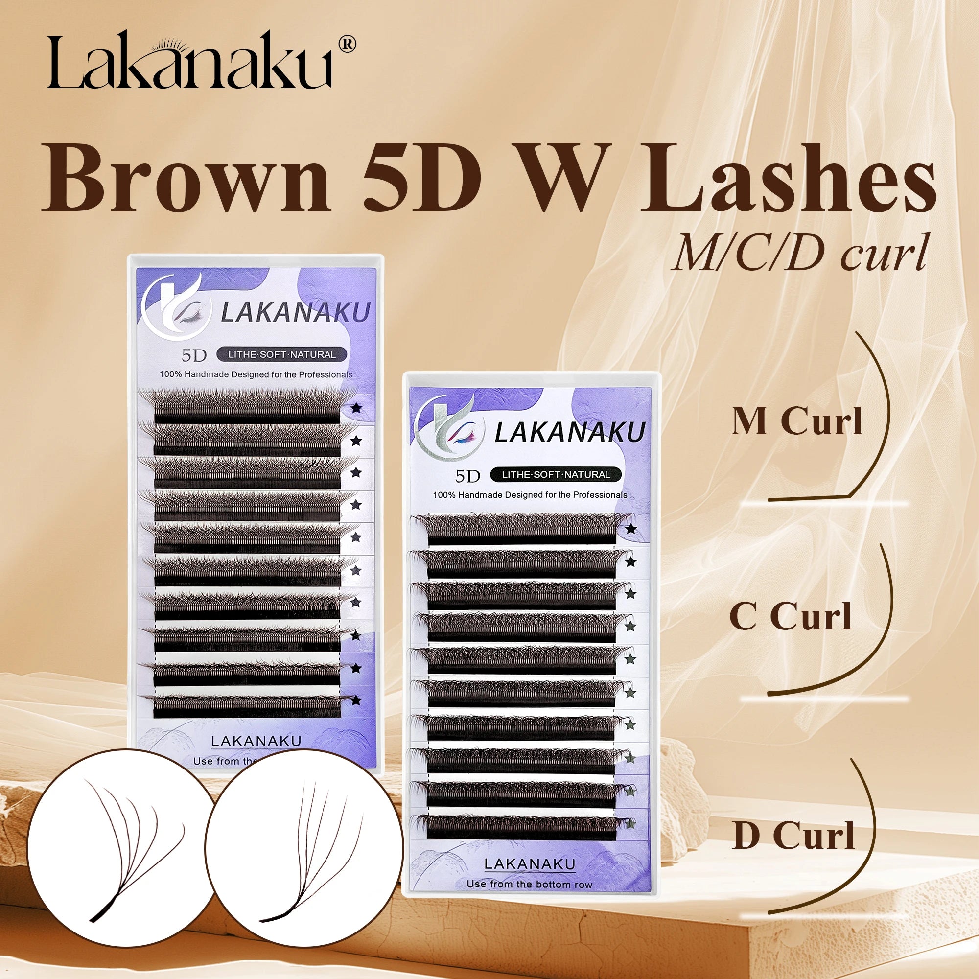 LAKANAKU Brown 5D W-Shaped M/C/D Curl Colorful Eyelashes Extensions Premade Fans Cilios De Pestañas False Eyelashes Makeup