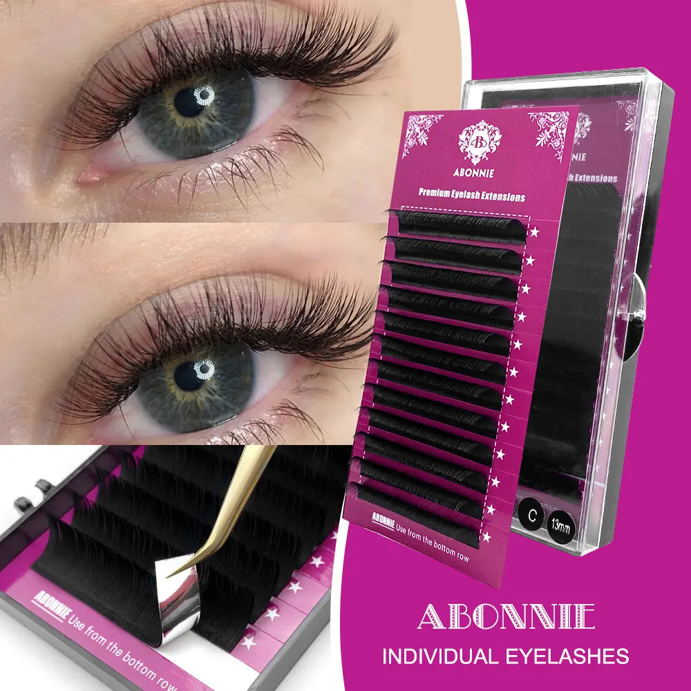 Abonnie High-Quality Faux Mink Eyelash Extensions Individual Lash False Eyelashes 12Rows C D Soft And Natural Lashes