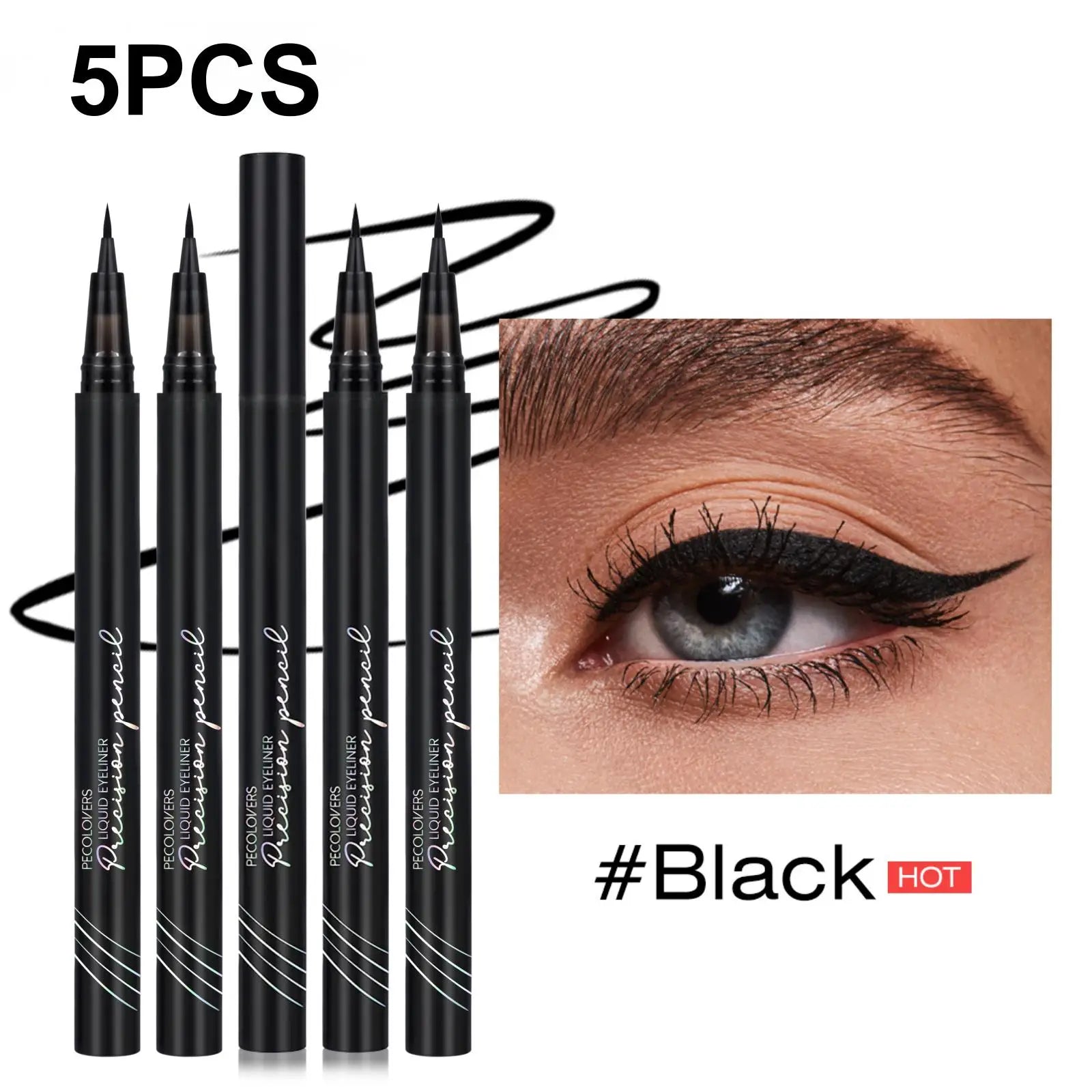 5PCS Smooth Liquid Eyeliner, Tip-resistant, Waterproof, Quick-drying, Soft, Perfect for Precision and Dramatic Eye Appearance
