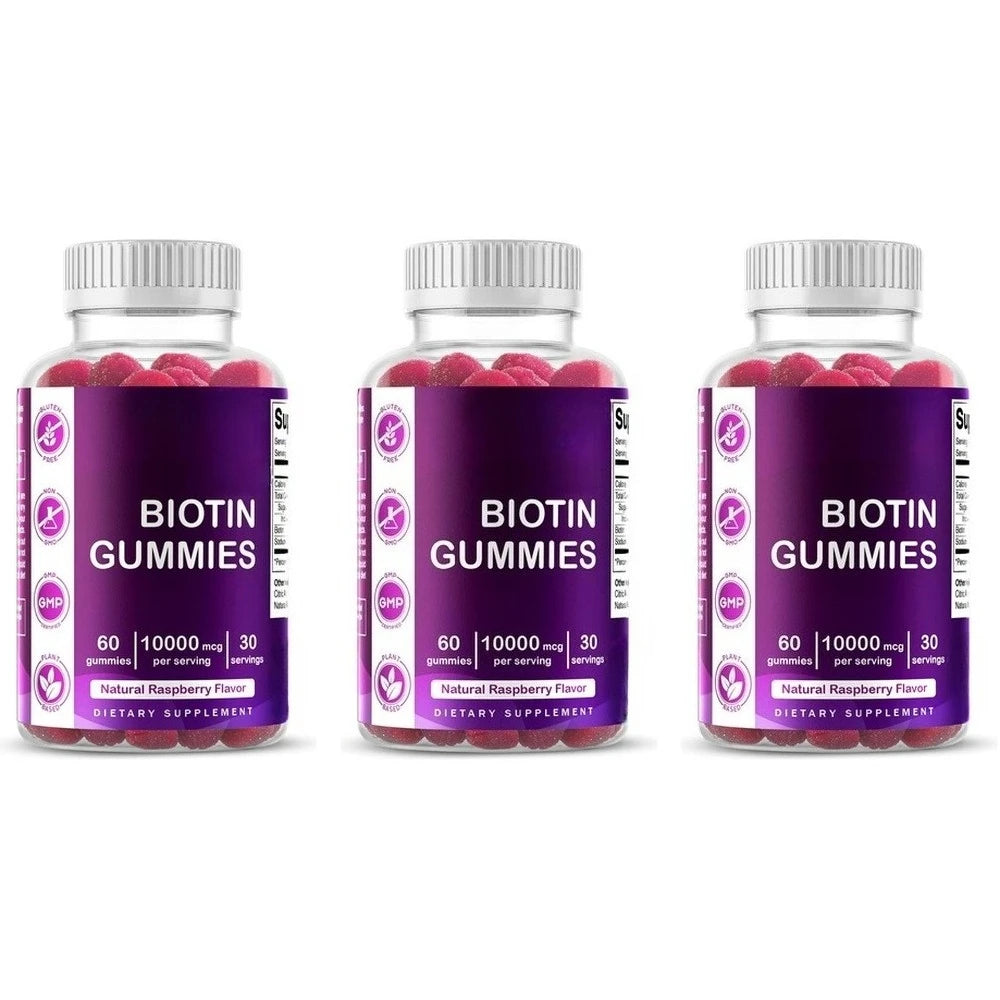 Biotin Gummies with Vitamin Vegan Gluten Free Soy Free Natural Raspberry Flavor Support Hair, Nail, and Skin Health 60 Gummies