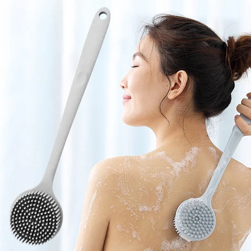 Soft Silicone Body Scrubber Back Brush Bath Shower Brush with Handle Exfoliating Back Scrub Skin Massager Body Care Bath Supplie