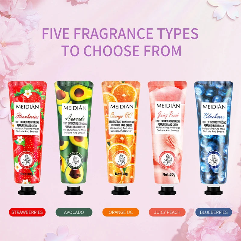 Meidian 5-Piece Fruit Fragrance Hand Cream Set – Moisturizing & Hydrating Hand Care for Dry Skin, Helps Keep Hands Soft, Smooth & Nourished