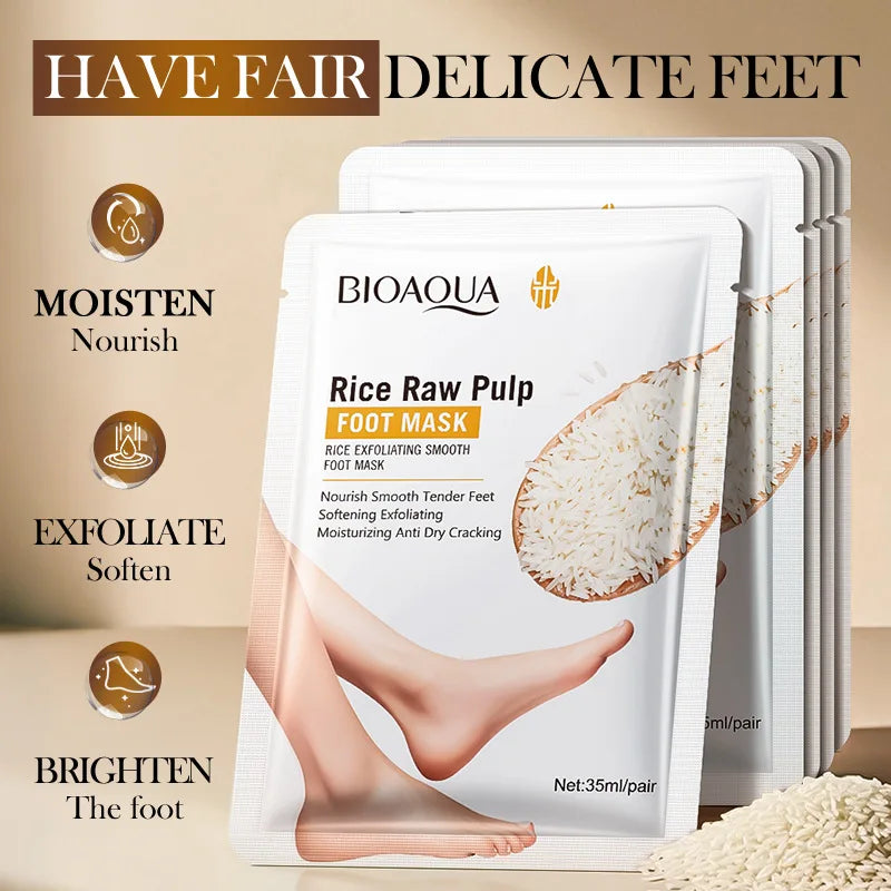 BIOAQUA White Rice Foot Mask Anti Wrinkle Moisturizing Foot Peeling Mask Exfoliating Feet Spa Pedicure Exfoliant Feet Skin Care
