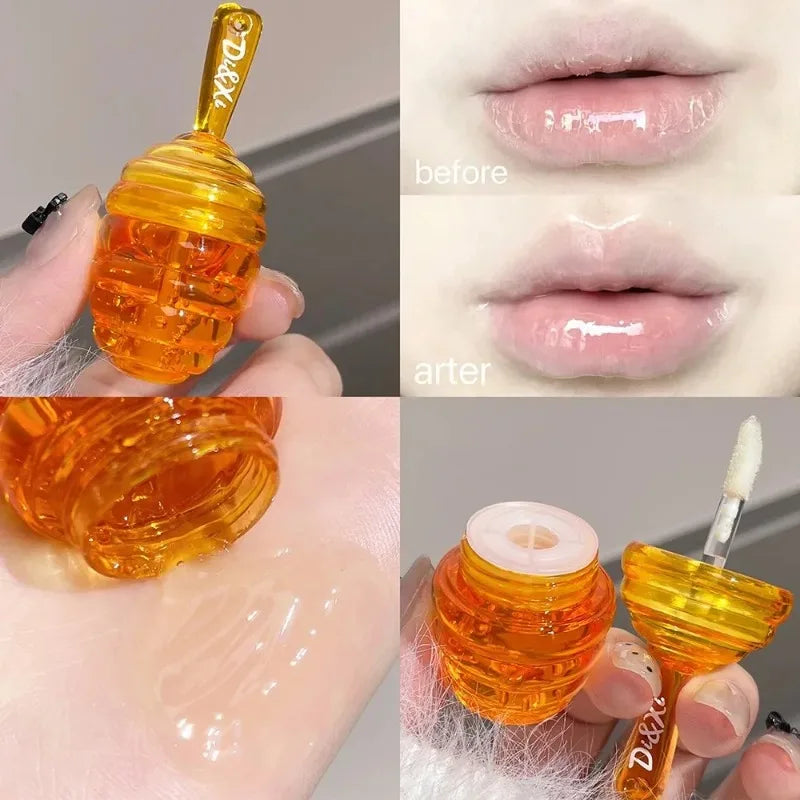 Small Honeypot Lip Oil Long Lasting Moisturizing and Fading Lip Pattern Water Lip Balm Liquid Lipstick Lipgloss Makeup Cosmetics