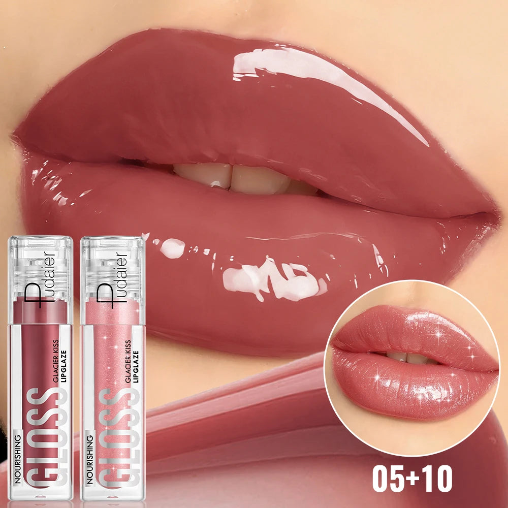 2Pcs Hydrating Glass Lip Gloss Set Plumping Waterproof Long Lasting Non-sticky Lip Tint