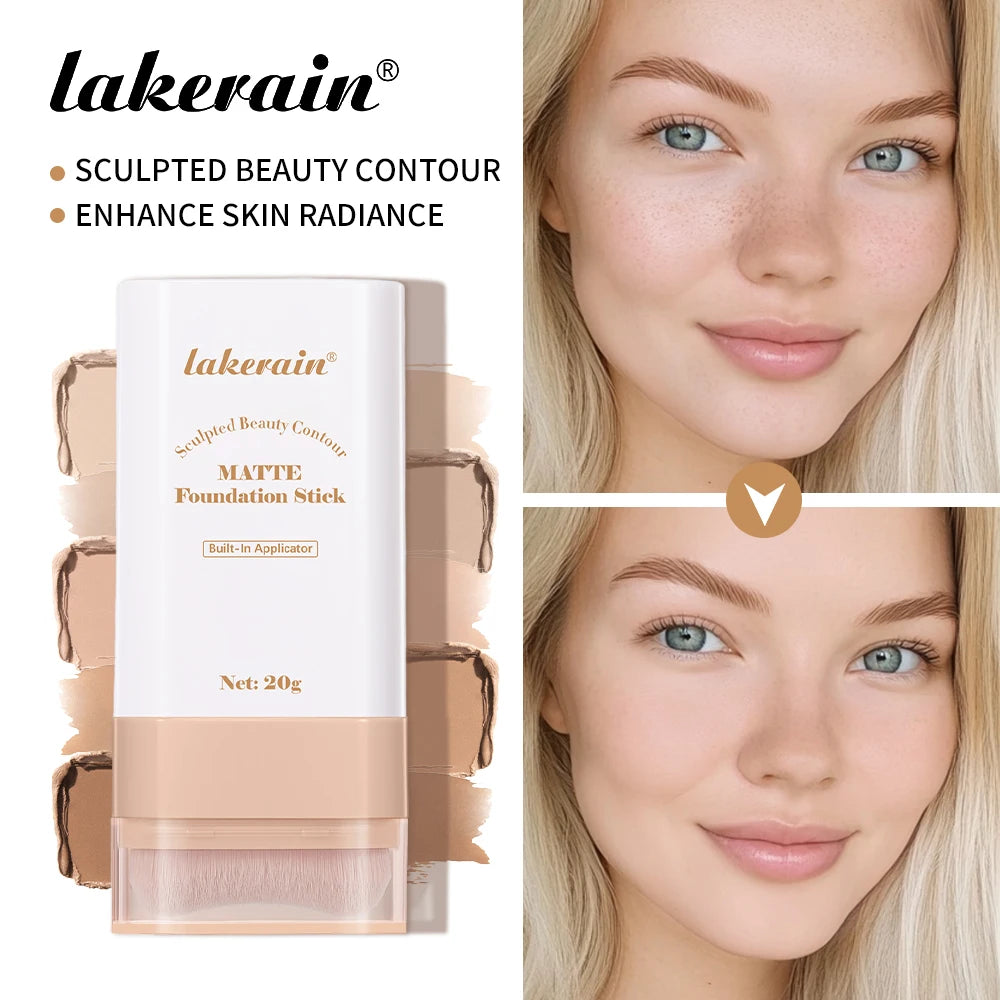 Lakerain Matte Foundation Stick Powerful Coverage Brighten Skin Tone Not Easy Melt Lightweight Smooth Texture Foundation Stick