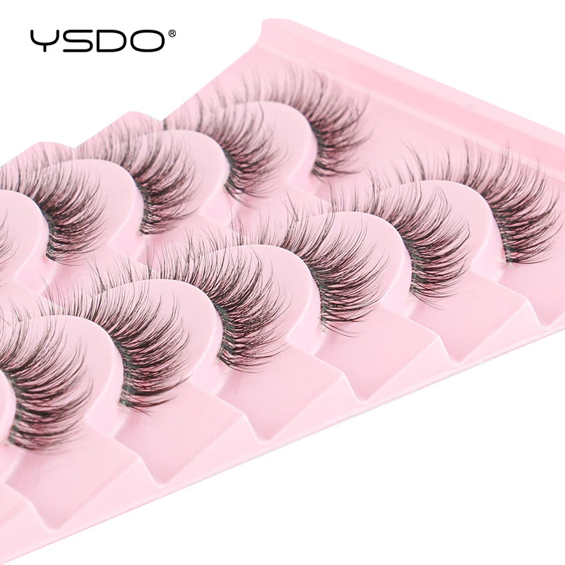 YSDO False Lashes 5/10 Pairs Half Lashes Natural Long Cat Eye Lashes 3D Mink Eyelashes Full Strip Lashes Extension Makeup Tools