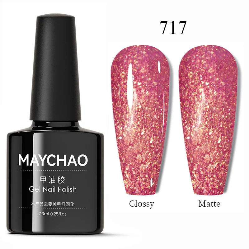 MAYCHAO Glitter Gel Nail Polish 7.3ml Semi-permanent Sequins Shiny Gel Base Top Coat Soak Off UV LED Varnish Nail Art Decoration