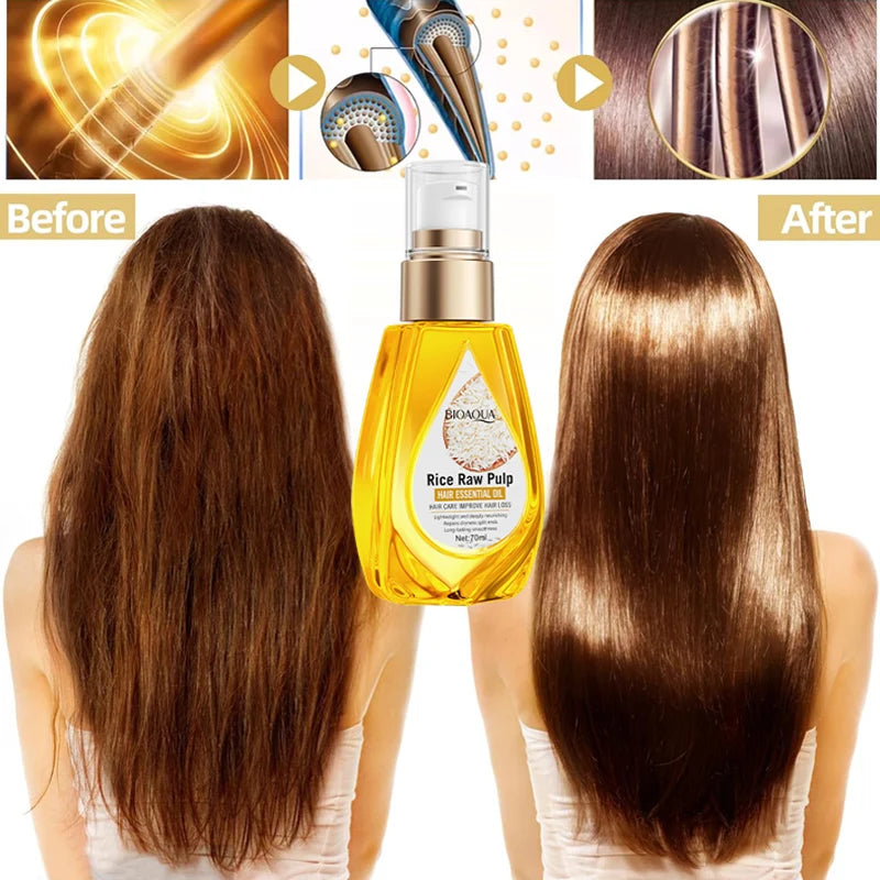Rice puree hair care essential oil, smooth and repairing conditioner, used to improve frizzy, damaged, split ends, dry hair