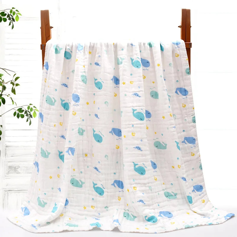 Baby Bath Towel 4-Layer Gauze Cotton Newborn Cartoon Washcloth Blanket Swaddle Blanket for Boy Girl Infant Bath Towel 70 * 90cm