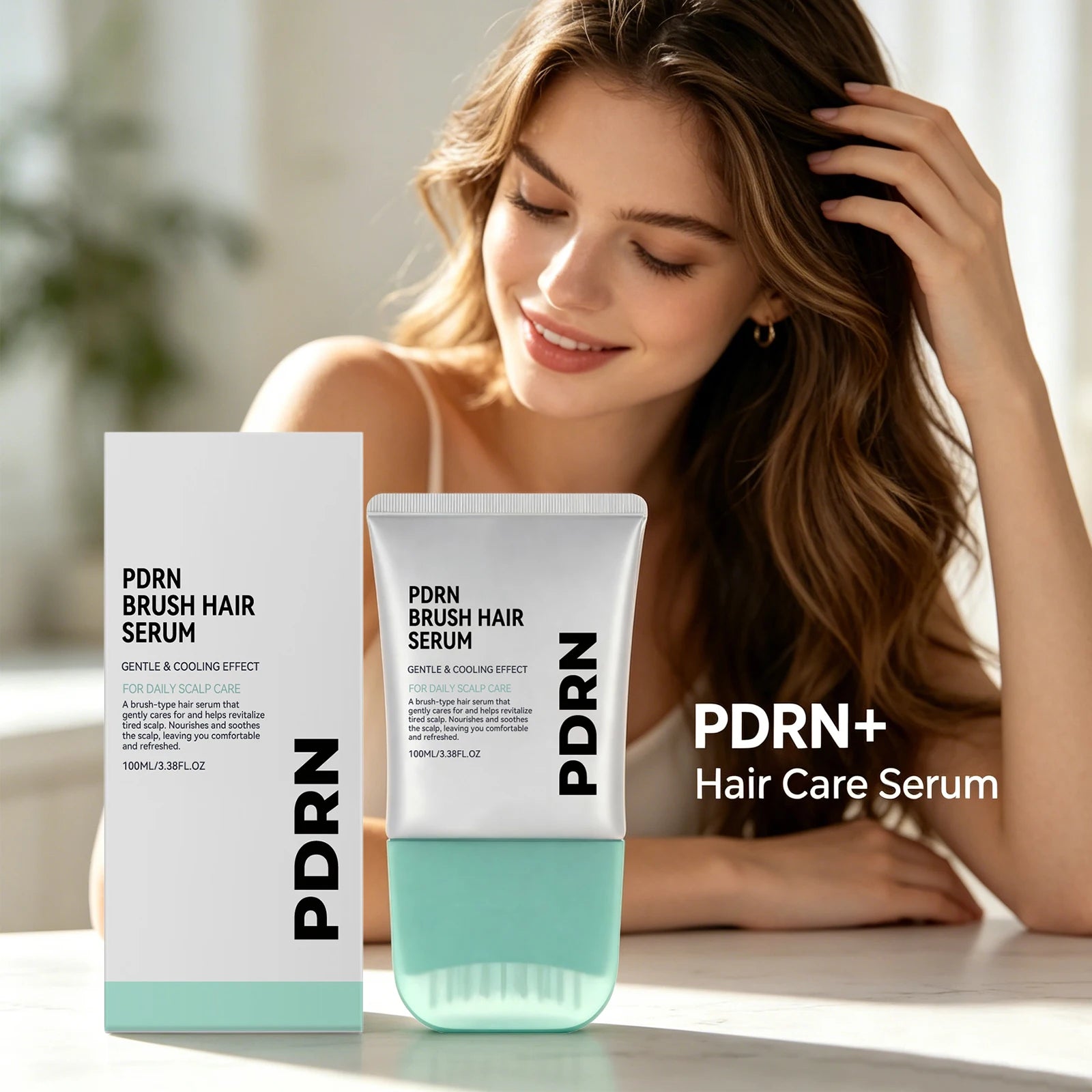PDRN Hair Serum With Built-In Brush,Strengthen Hair Root Anti Hair Loss Improve Scalp Environment Daily Head Care Scalp Massager