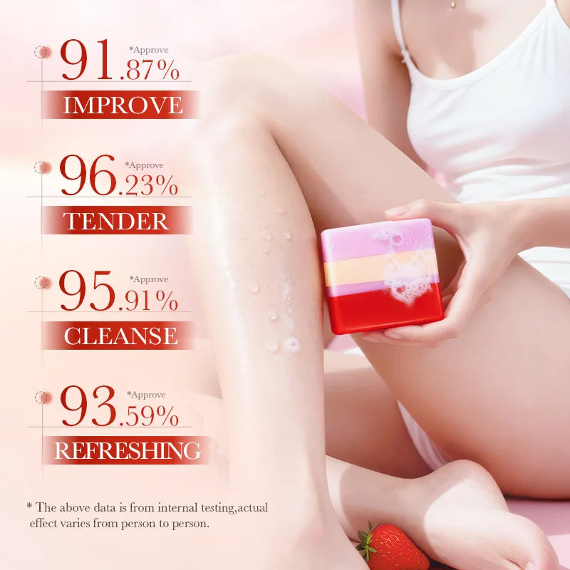 Soothing pH Balance Yoni Soap 100g – Mild Strawberry Scent, Gentle Daily Cleansing with Foam Net for Sensitive Skin