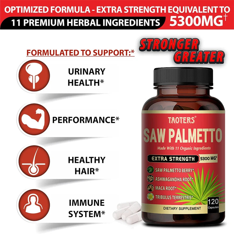 11-in-1 Saw Palmetto Capsules - Ashwagandha, Turmeric & Tribulus, Support Prostate, Urinary Tract & Hair Health Anti Hair Loss