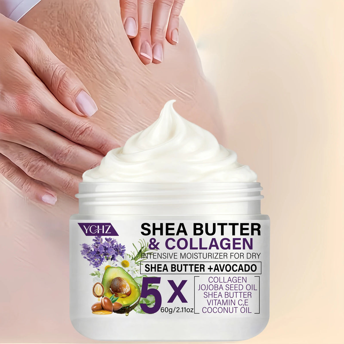 Shea Butter Collagen Firming Cream, Light Beige Firming Cream, Suitable for Thighs, Buttocks, Arms, Abdomen--And Body Lotion-60G