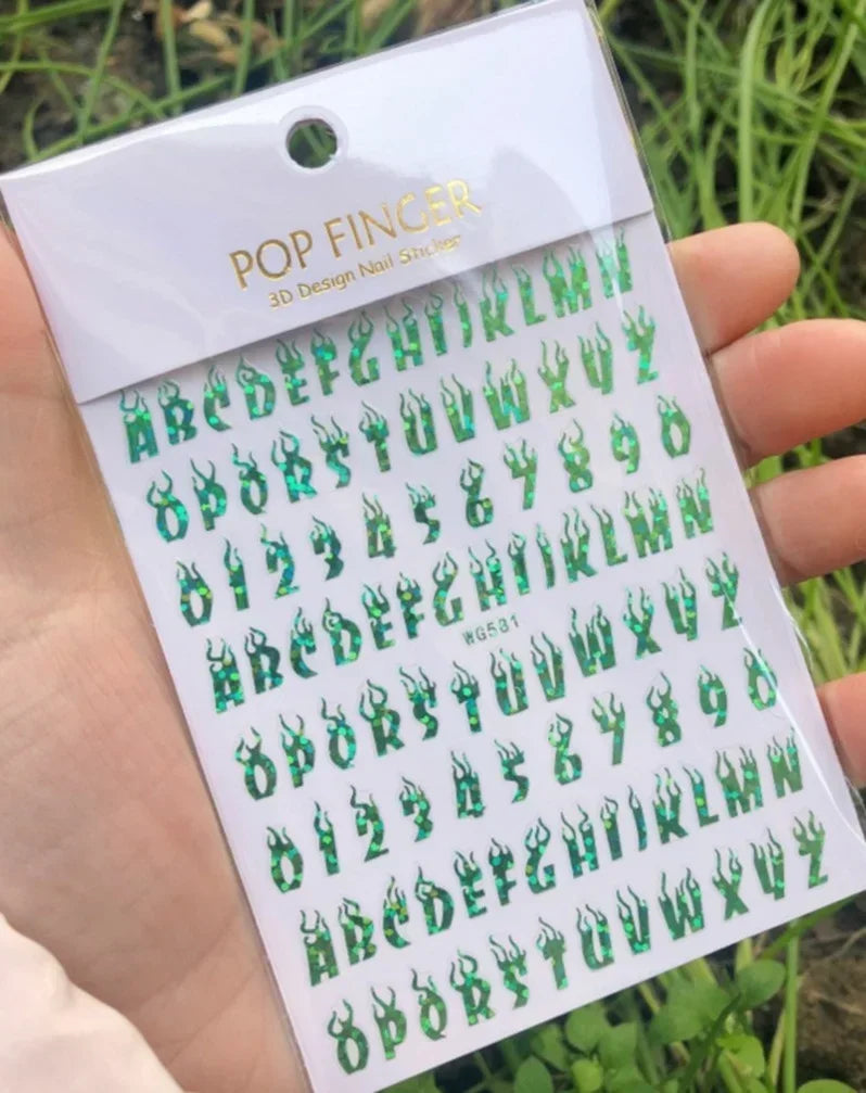 Numbers Decals Roman 26 English Alphabet 3D Self-adhesive Nail Art Decal Sticker Word Small Letter Nail Tattoos Decal Stickers