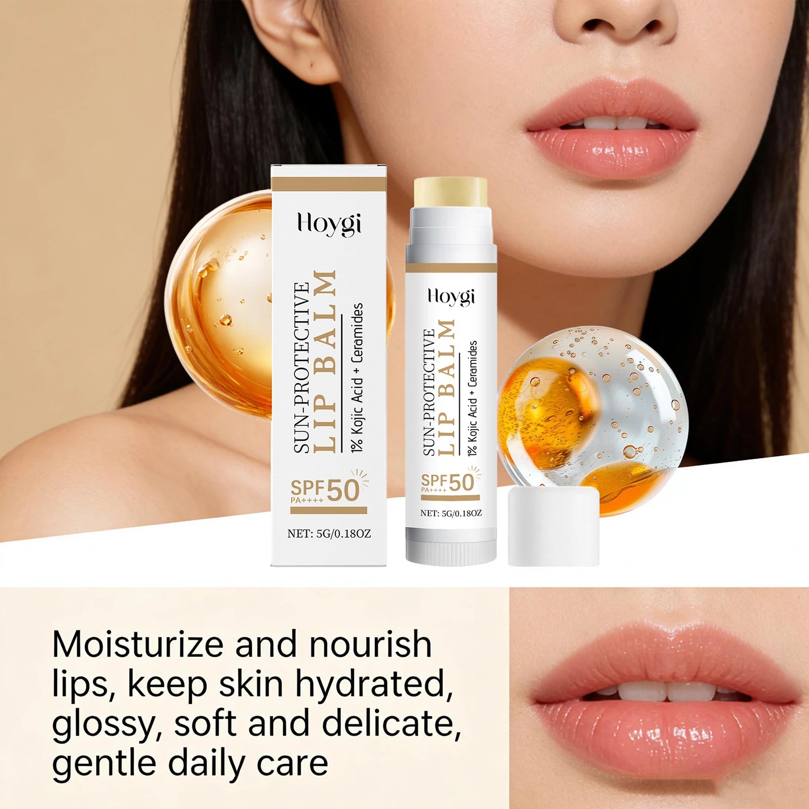 Sun Protective Lip Balm Spf 50+ Sunblock Fade Lip Lines Nourishing Moisturizing Kojic Acid Ceramide Lip Care Shining Lipstick
