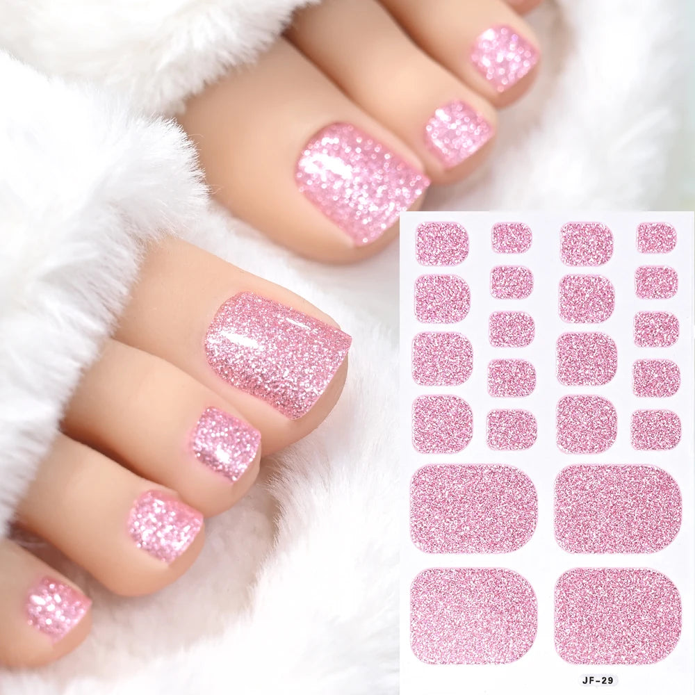 1pcs 22tips Gradient Glitter Full Toe Nail Wraps 3D Shiny Omber Pink/Purple/blue Toe Nail Polish Stickers Baking Free Toe Strips