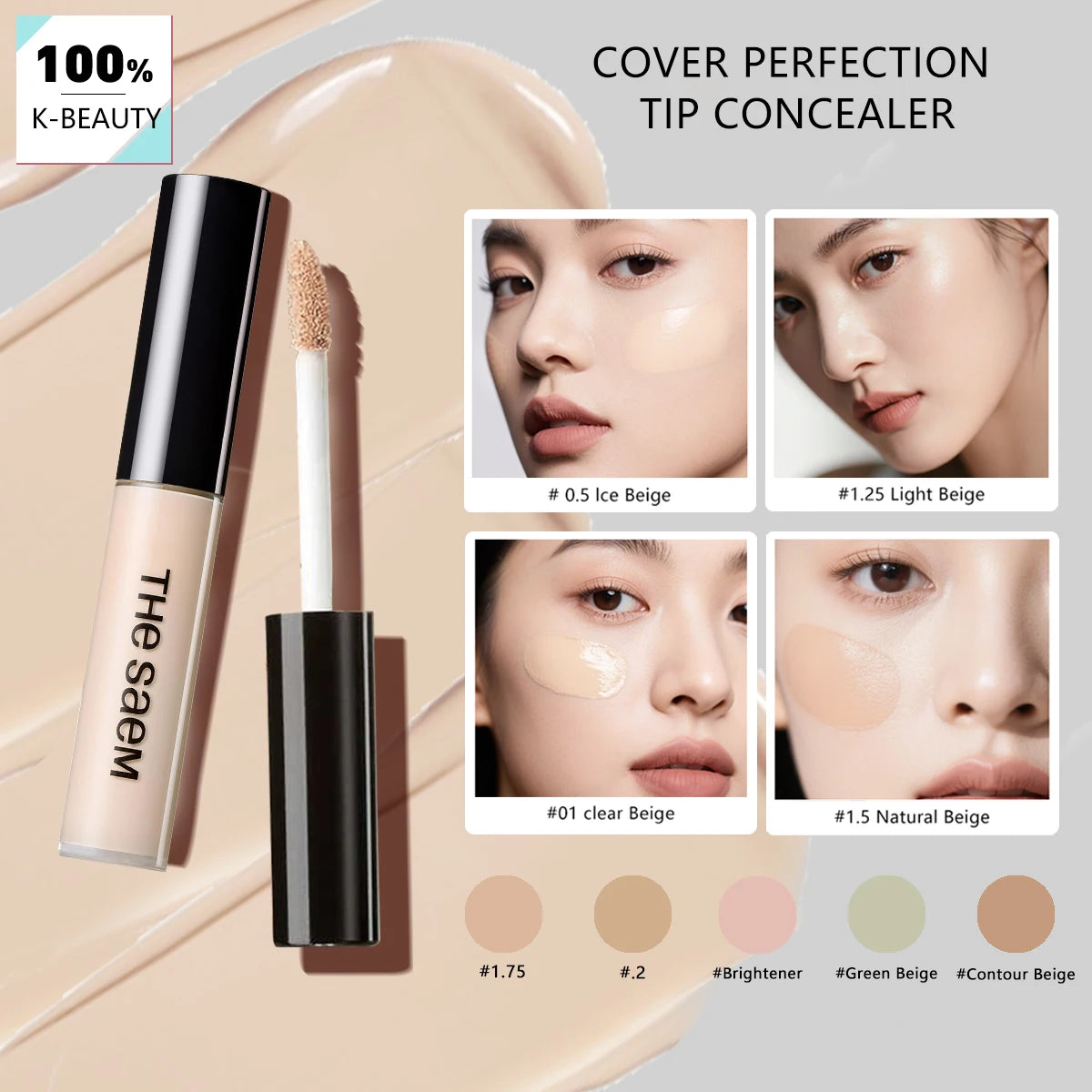 The Saem Cover Perfection Tip Concealer,Smooth Texture,Luxury Makeup,Long-Lasting & Non-Creasing,Korean Cosmetic,Korean Makeup