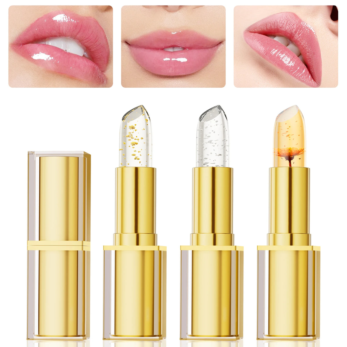 Color Changing Lipstick,Gold Crystal Ph Lipstick Color Changing,Long Lasting 24 Hours Moisturizing Glossy Shine Lip Gloss