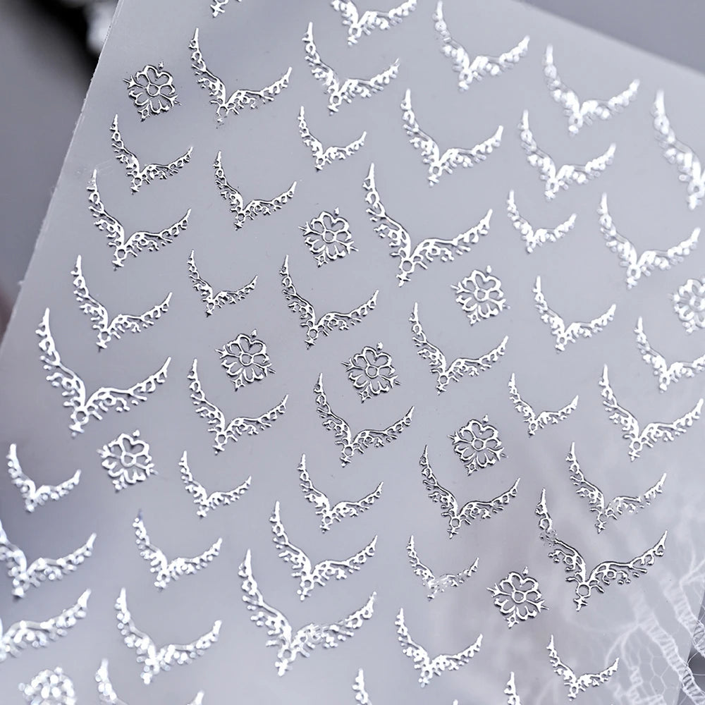 1pcs Gilded French 3D Embossed Nail Stickers Metallic V-Shaped Lace Fingertip Pattern Charming Design Nails Decoration Supplies