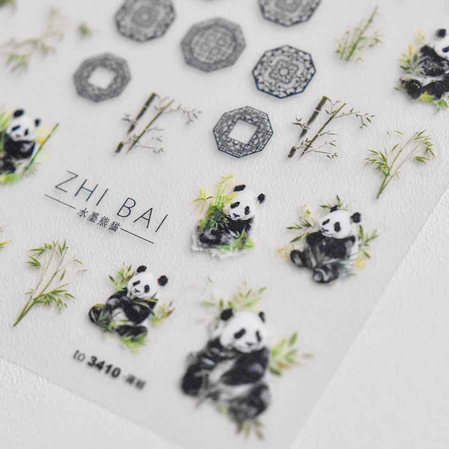 1pcs 5D Embossed Chinese Bamboo Panda Design Nail Art Kawaii Stickers Self-adhesive Transfer Nail Decorations Slider Decals DIY