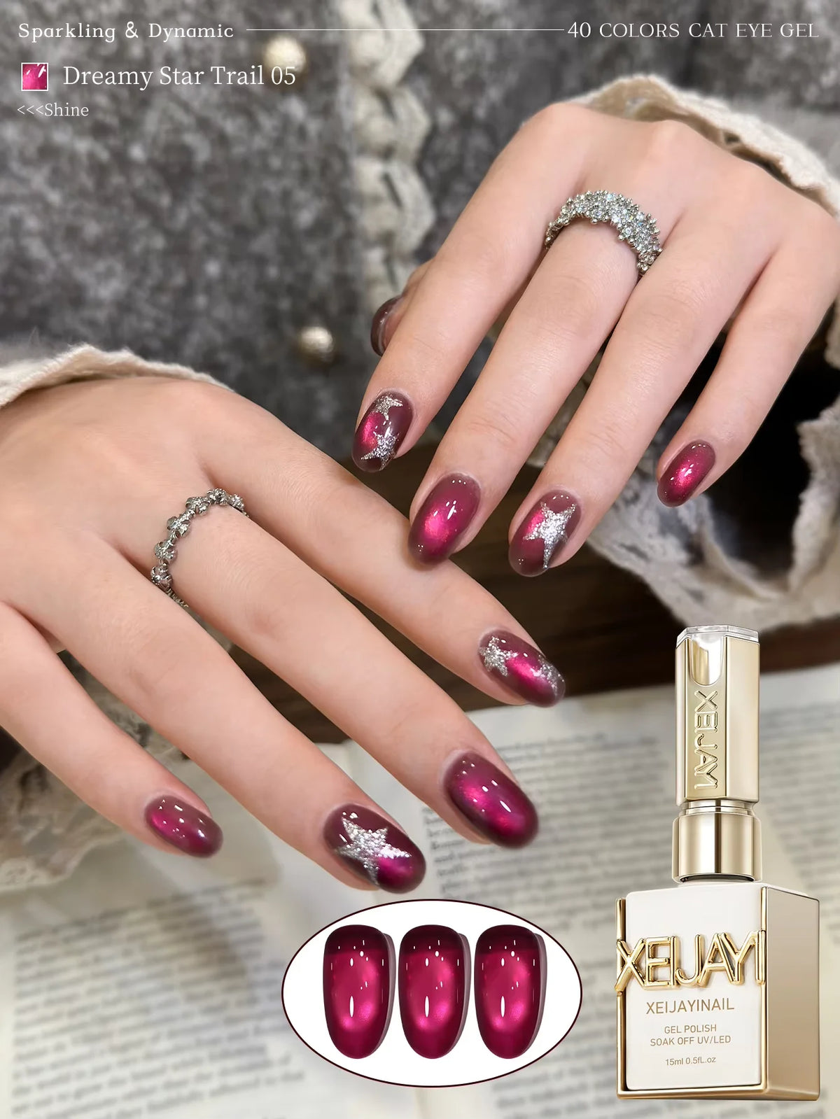 XEIJAYI 1Pc 15Ml Colorful Cat Eye Nail Gel Polish, Semi-Permanent Nail Art, Soak-Off UV LED Gel for Nail Salons & DIY Manicure