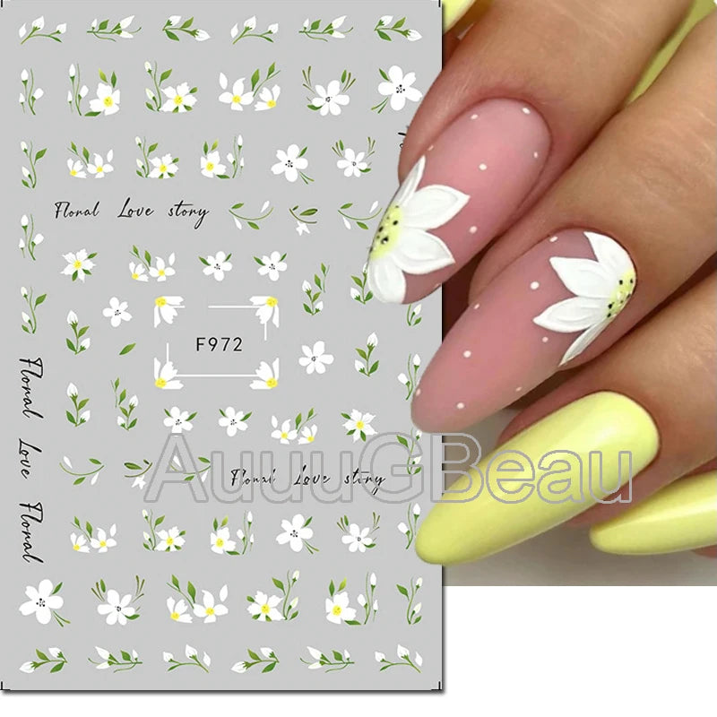 3d Nail Art Decals Geometric Lines Daisy Sunflowers Letters Adhesive Sliders Nail Stickers Decoration For Manicure