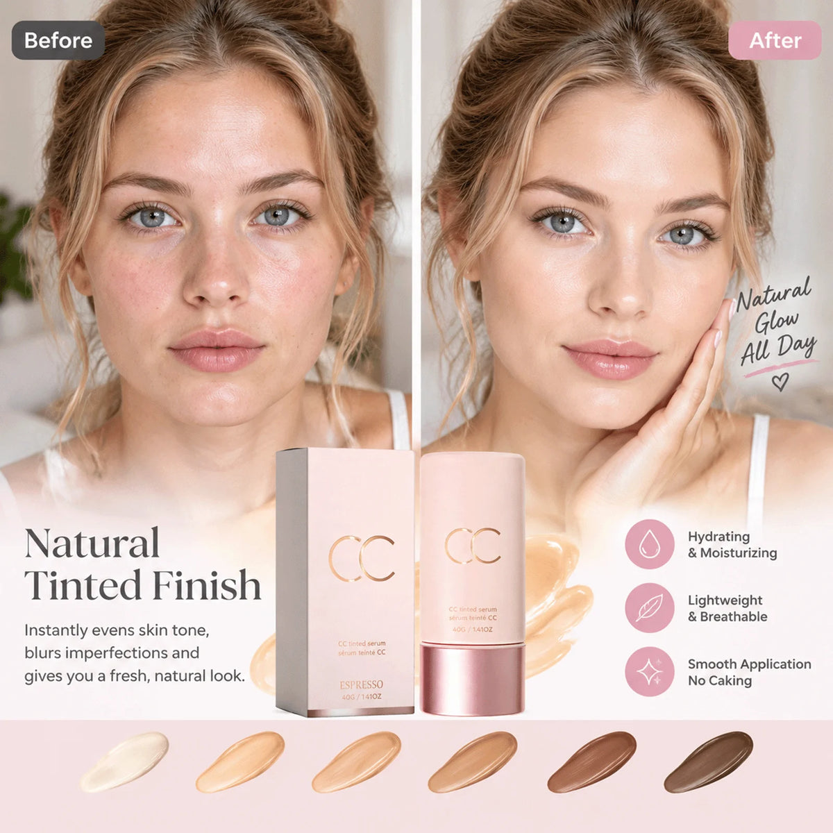 2-in-1 Color Changing Foundation Stick Natural Flawless Finish Lightweight Smooth Face Makeup Buildable Coverage for All Skin