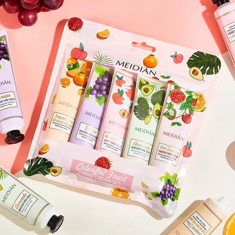Meidian 5-Piece Fruit Fragrance Hand Cream Set – Moisturizing & Hydrating Hand Care for Dry Skin, Helps Keep Hands Soft, Smooth & Nourished