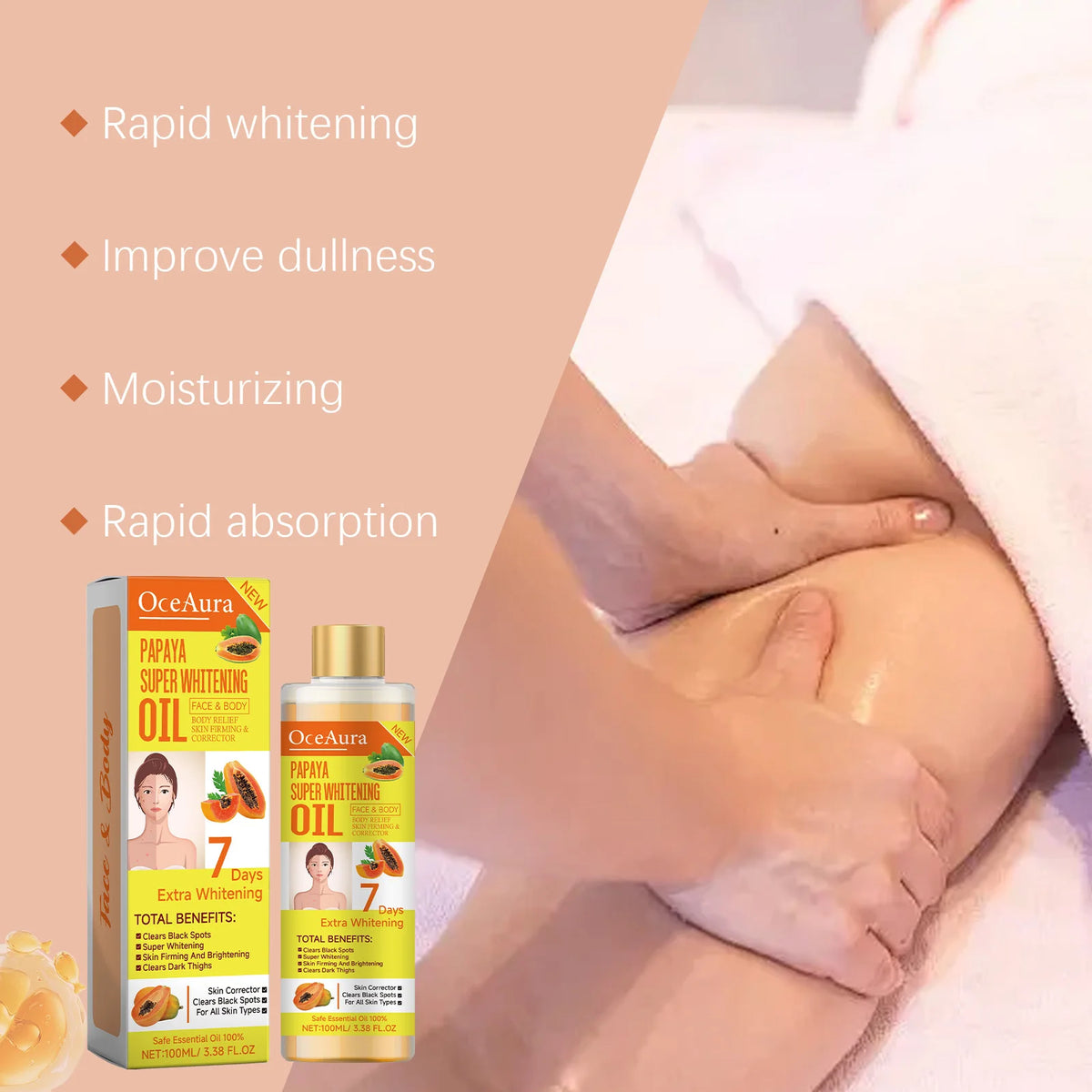 Papaya Whitening Body Oil Nourishing Brightening Skin Care Relaxing Muscle Smoothing Moisturizing Body Massage Skin Papaya Oil