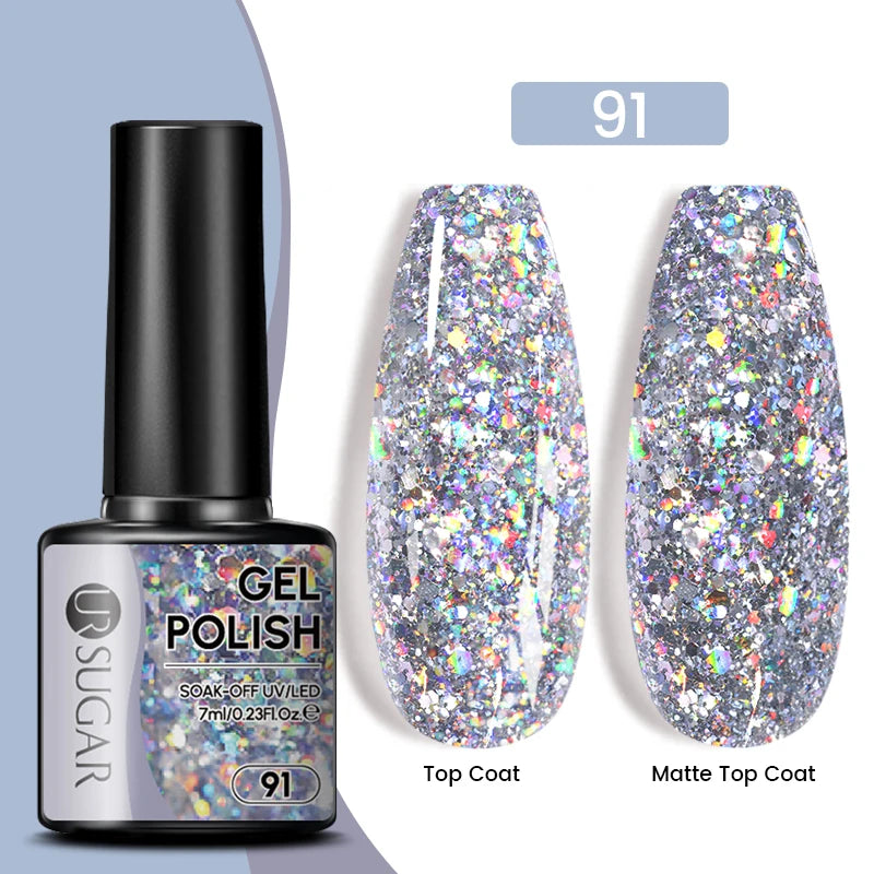 UR SUGAR 7ml Glitter UV Gel Nail Polish Glitter Sequins Soak Off UV Gel Varnish Colorful Nail Gel Polish DIY Nail Art Polish