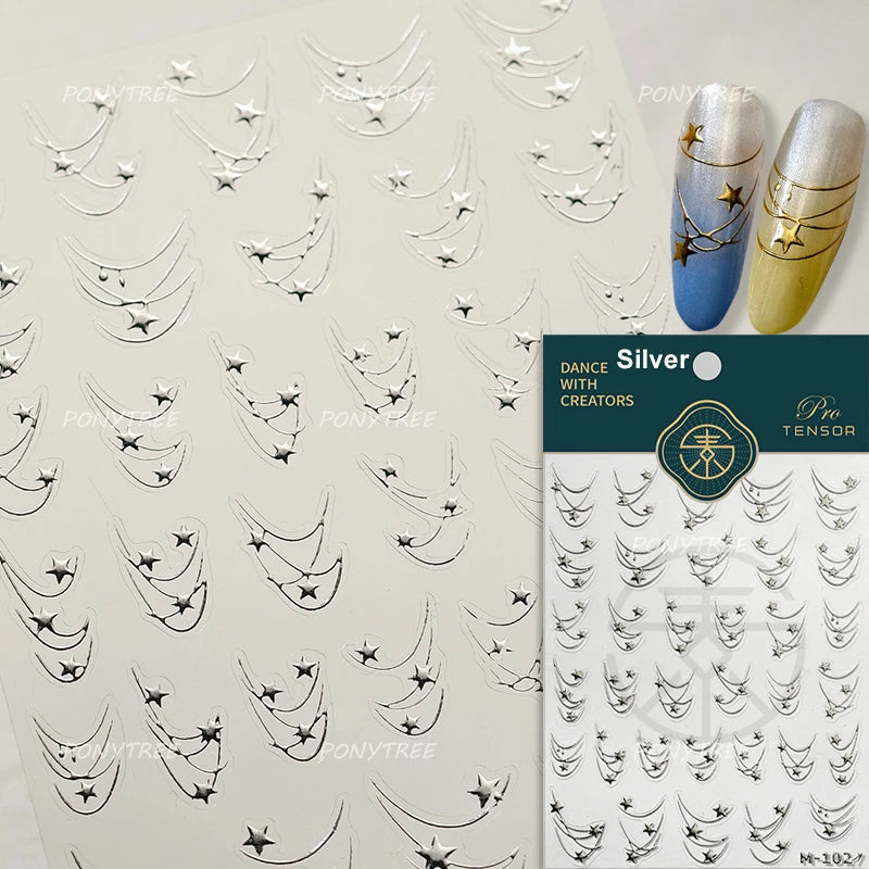 Geometric Lines Star Love Heart Chain Silver Gold Lava Letter Flower Growth Ring Number 5D DIY Nail Art Stickers Manicure Decals