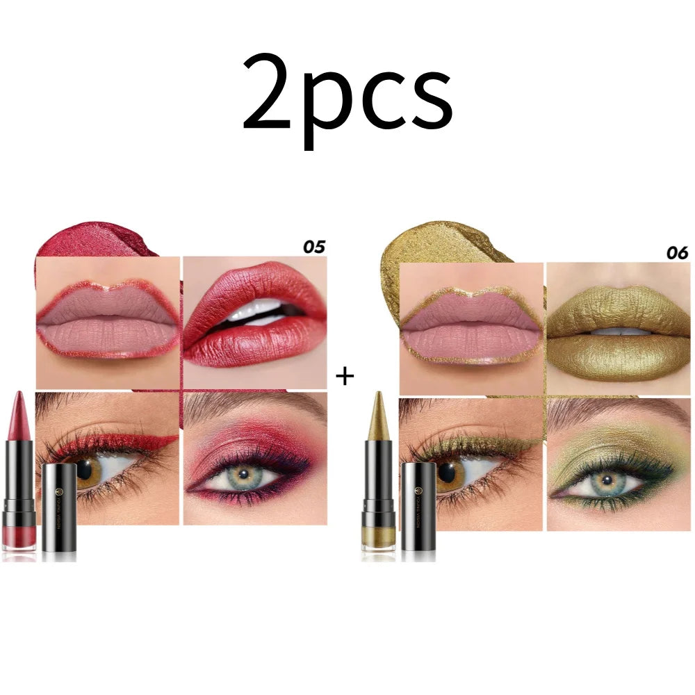 YOUNG VISION Dual-Finish Lipstick Pointed Tip 6 Colors Matte Pearl Shimmer Waterproof Kiss-Proof Non-Transfer