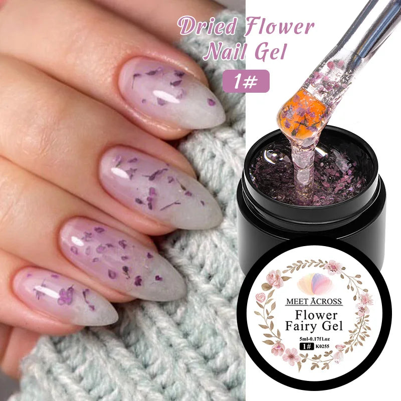 4pc Dried Flower Nail Gel Polish Set Red Pink Blue Nude Natural Flower Nail Art Varnish for Manicure DIY Long Lasting UV/LED