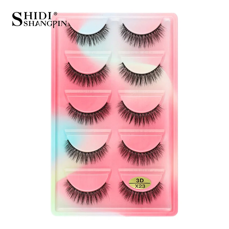 3D Faux Mink Lashes X05 Fluffy Wispy False Eyelashes 5Pairs Reusable Soft Volume Eyelashes Natural Look for Daily & Party Makeup