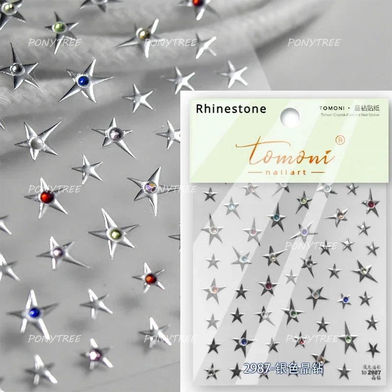 Geometric Lines Star Love Heart Chain Silver Gold Lava Letter Flower Growth Ring Number 5D DIY Nail Art Stickers Manicure Decals