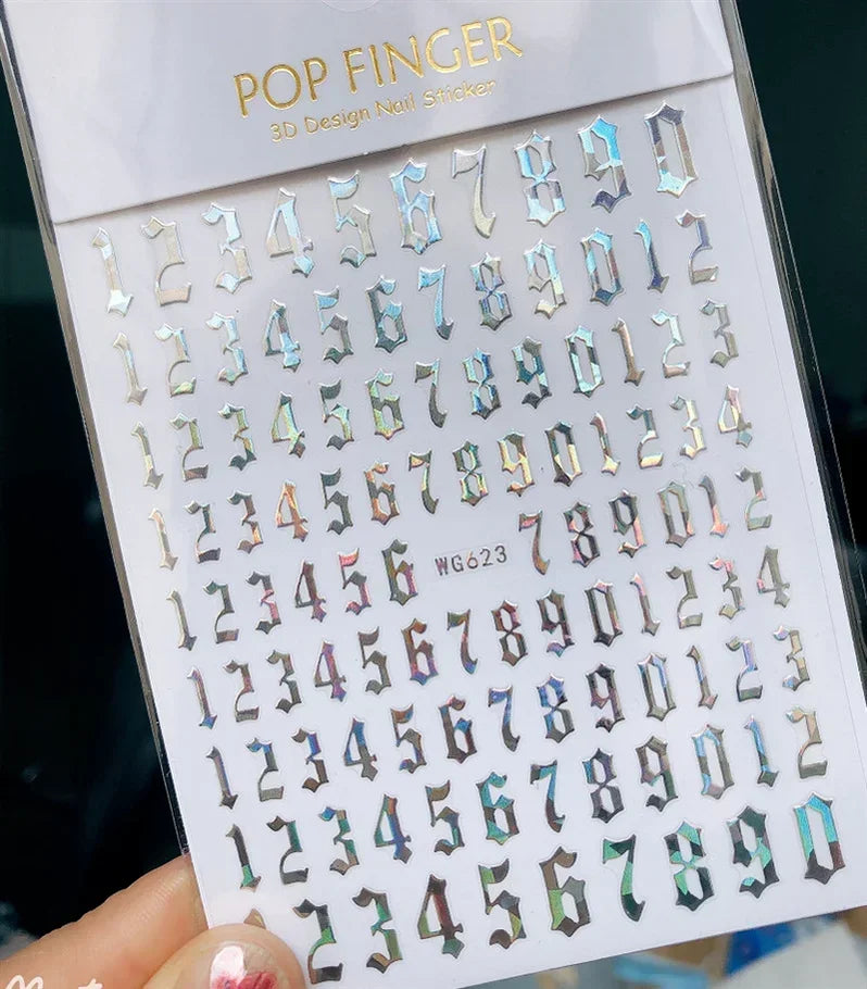 Numbers Decals Roman 26 English Alphabet 3D Self-adhesive Nail Art Decal Sticker Word Small Letter Nail Tattoos Decal Stickers