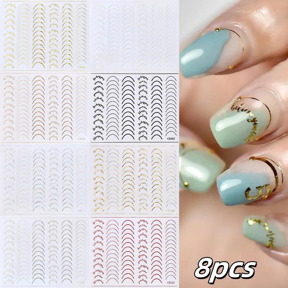 8/9/12/18Pcs New French Nail Stickers Guides DIY Nail Decors 3D Self-Adhesive White+Black Sliders Design Stencil DIY Manicure *&