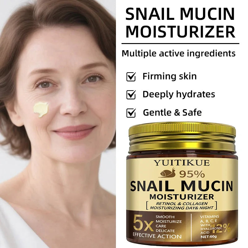 YUITIKUE 95% Snail Mucin Moisturizer, 5X Effective Action, Retinol & Collagen Day & Night Hydrating Cream 60g