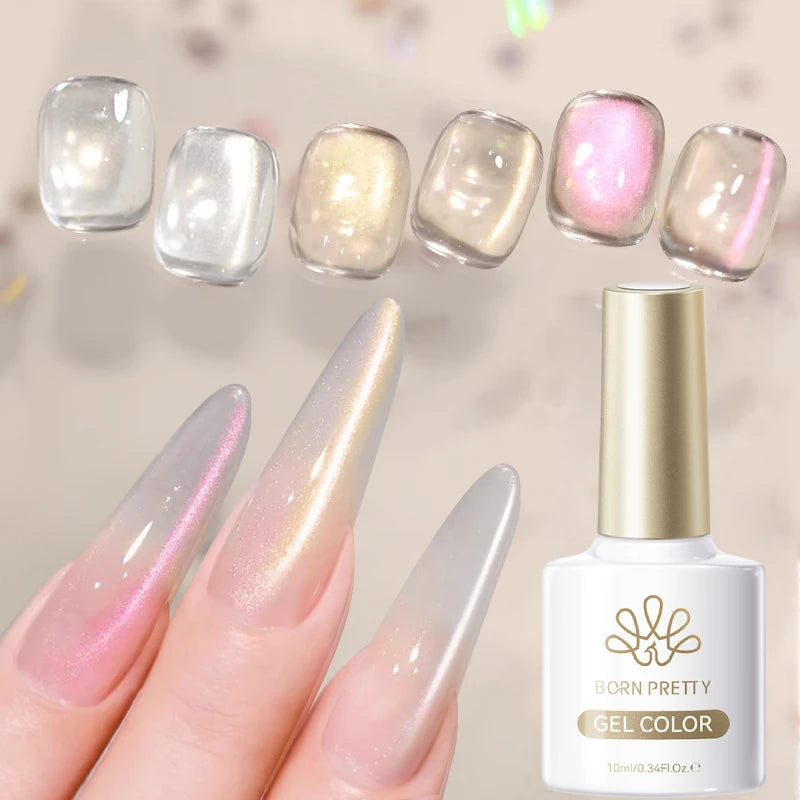 BORN PRETTY 10ml Autumn Gold Pink Glitter Cat Magnetic Gel Nail Polish Jelly Pink Semi Permanent Soak Off UV LED Varnish