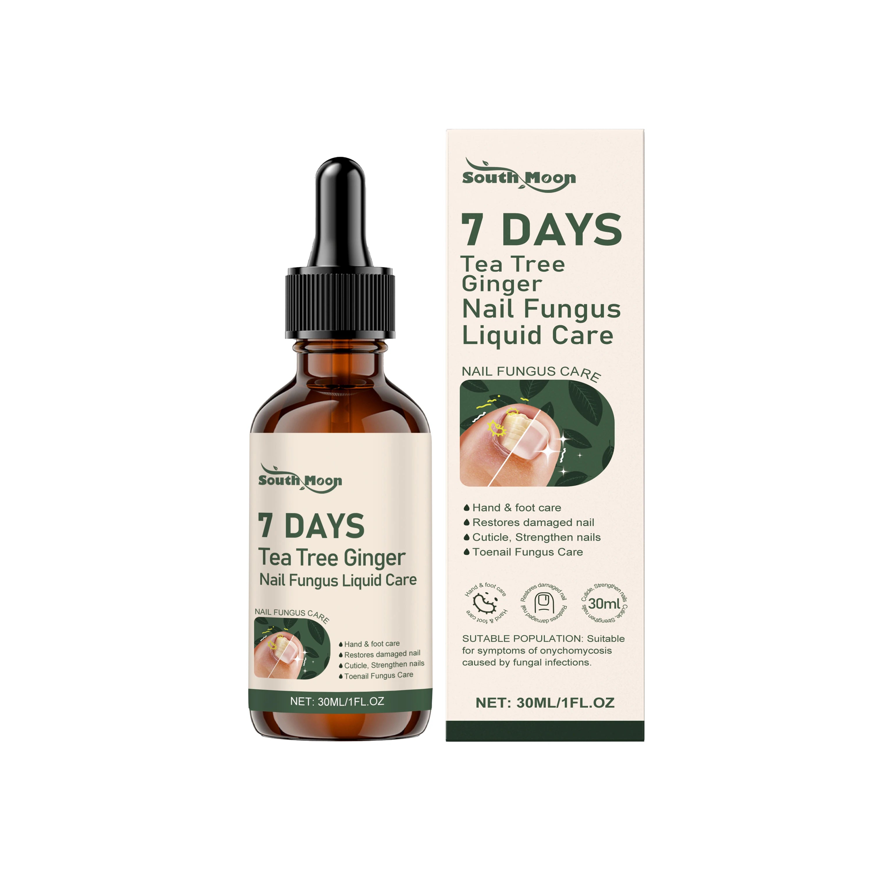 30/60ml Tea Tree Ginger Nail Fungus Care Solution Health Maintenance Repair Nail Discoloration Thickening Hand Foot Nail Care E
