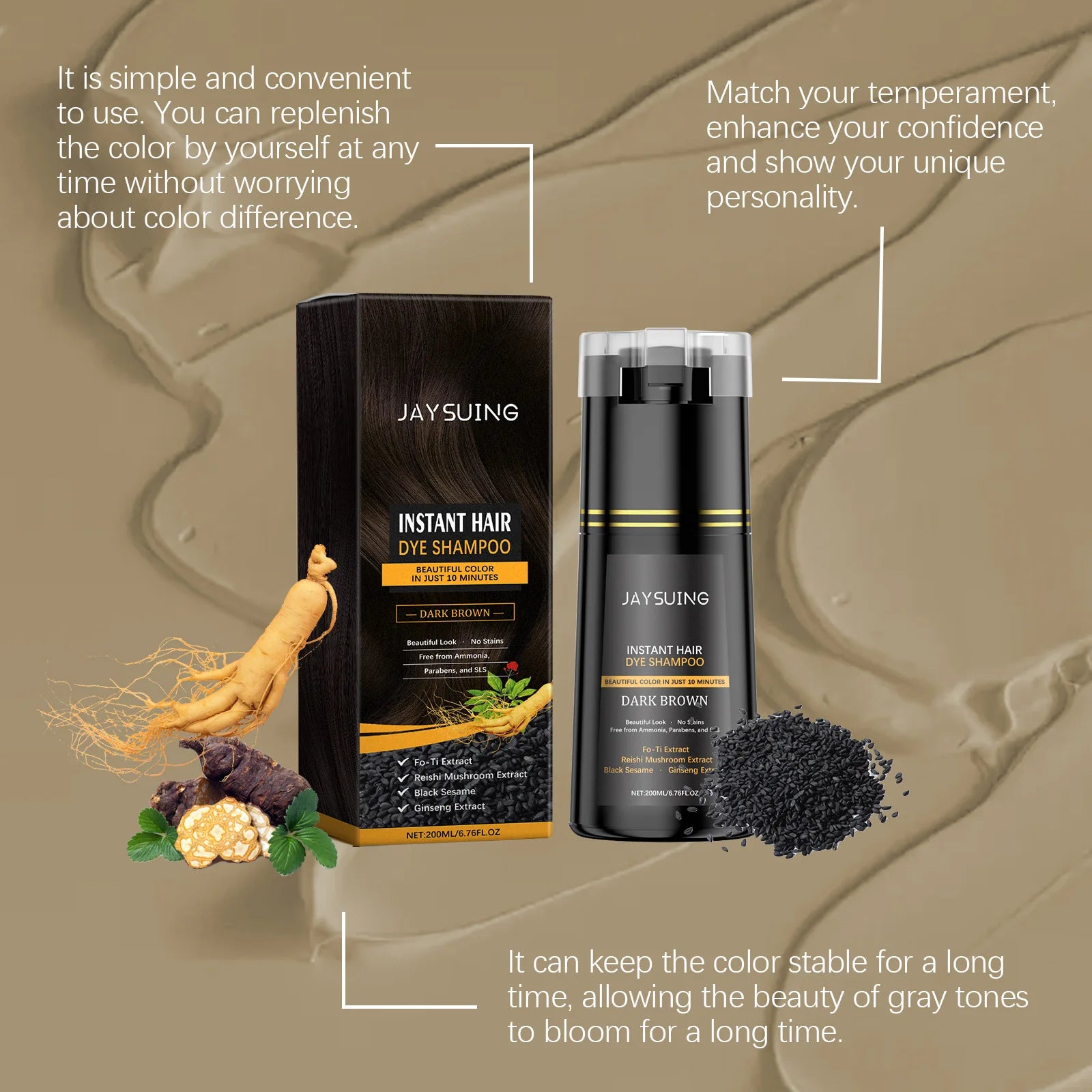 Polygonum Multiflorum Hair Dye Shampoo Herbal Nourish Repair Roots Boost Hair Vitality Repair Hair Damaged Instant Dye Shampoo