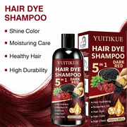YUITIKUE 5 In 1 Hair Dye Shampoo Dark Red 100ml, Hydrating Rosemary Formula, Quick Color Shampoo For Gray White Hair