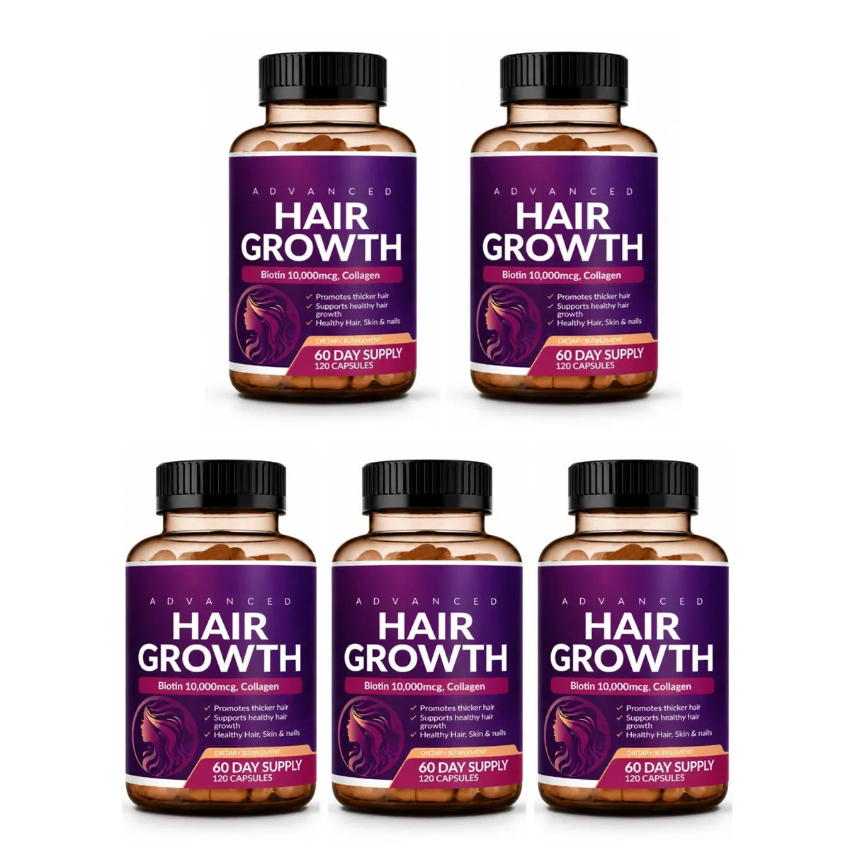 Hair Skin Nails Wellness Capsules Biotin 10000mcg Collagen MSM Herbal Blend Vitamin Blend Daily Support Women Men 120 Capsules