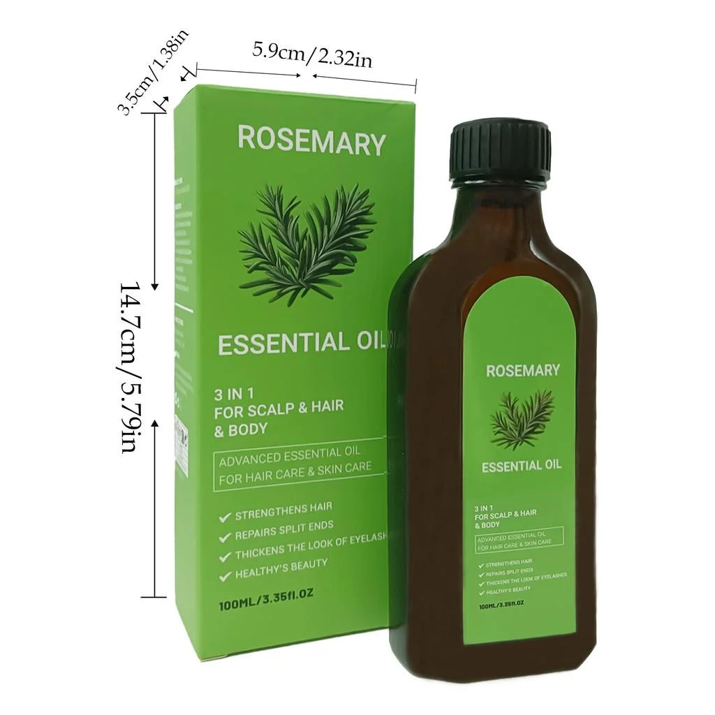 3-in-One Hair Care Essential Oil: Rosemary Essence Oil Nourishes and Moisturizes Hair, Repairs Damage and Improves Irritability