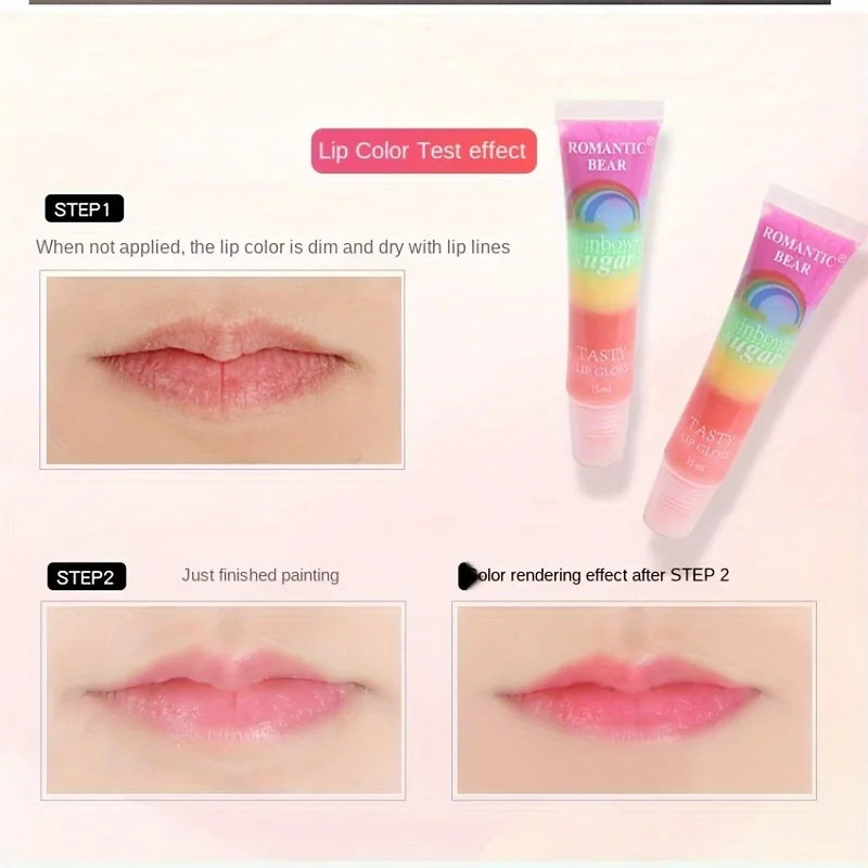 15pcs Rainbow Pearl Lip Gloss Glitter, Rainbow Jelly Lip Gloss, Sparkling Lips, Moisturizing Lip Skin, Keeping It Hydrated And N